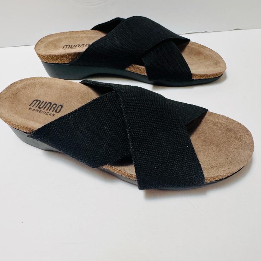 Munro Women's Black Walking Wedge Sandals Size 7.5 M,   NWOT